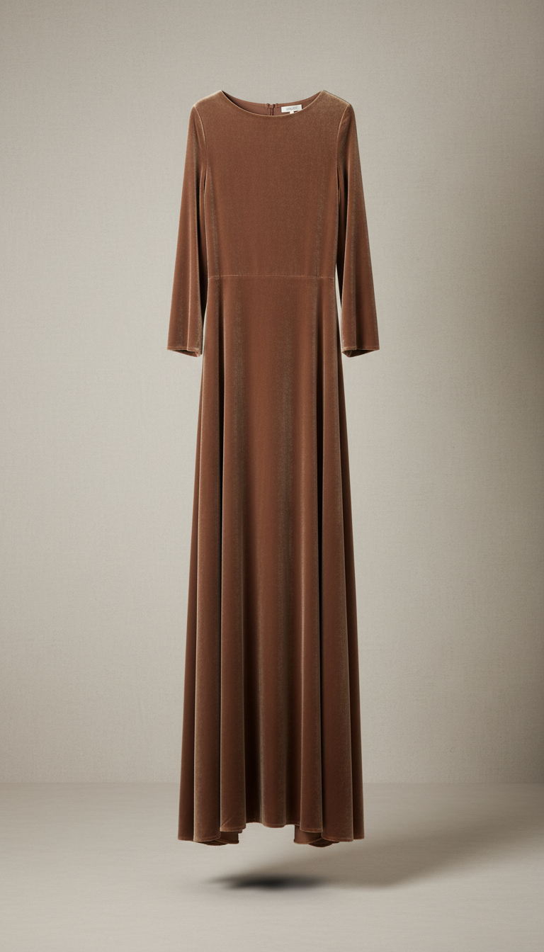 Muted Cocoa Velvet Evening Dress