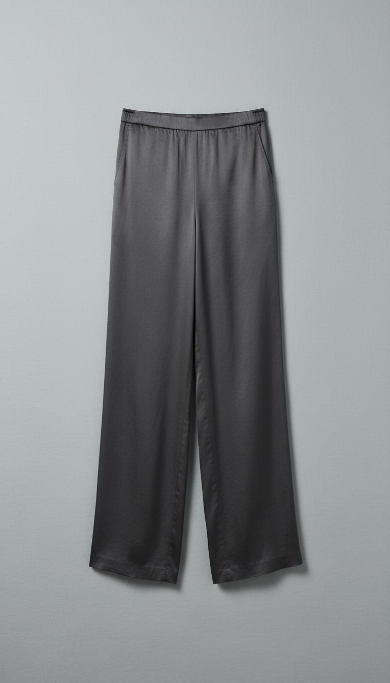 Charcoal Silk Wide-Leg Trousers