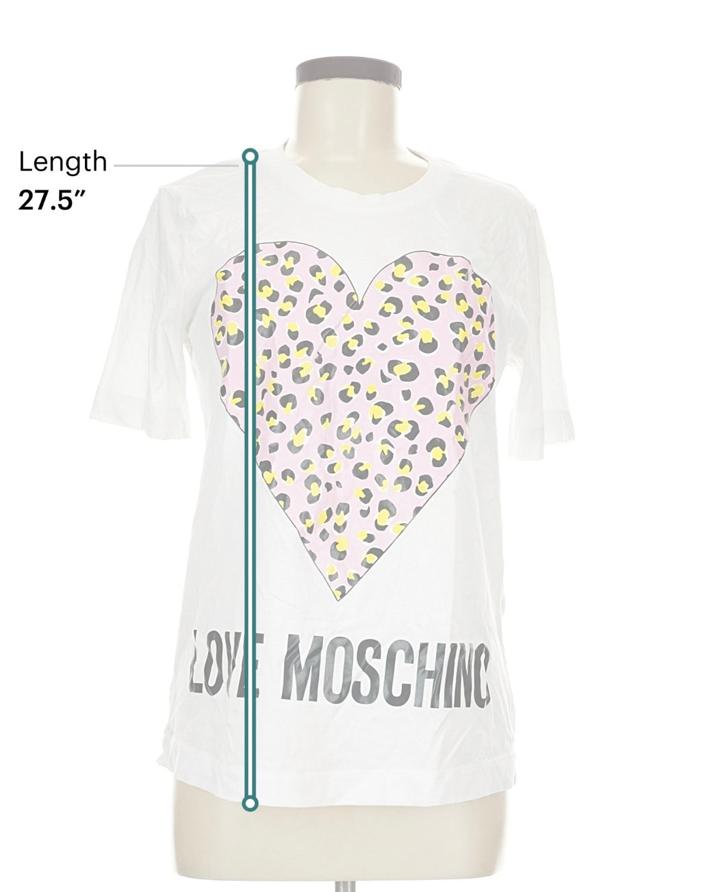Love Moschino White Leopard Heart T-Shirt | Size 8