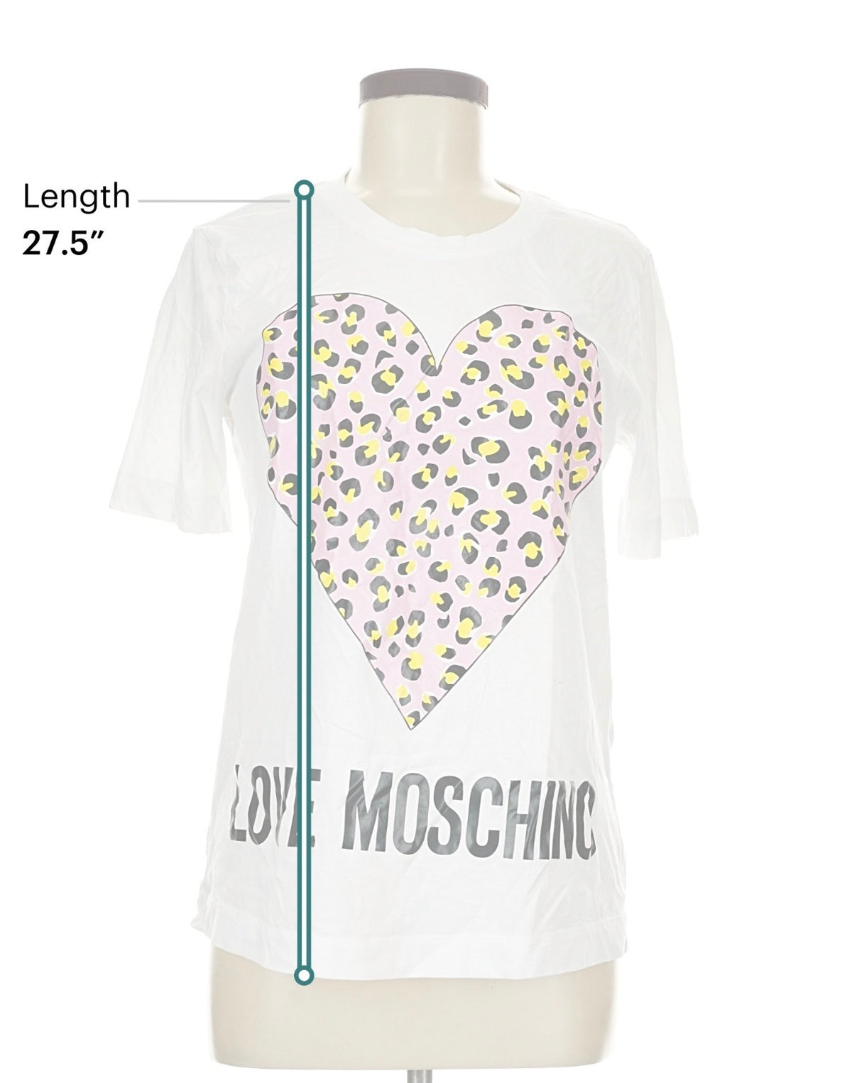 Love Moschino White Leopard Heart T-Shirt | Size 8