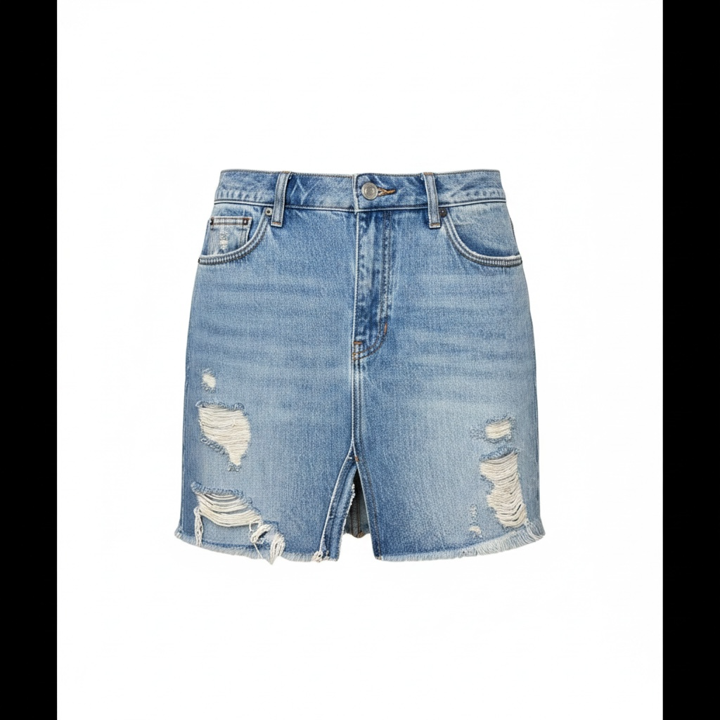 Free People Distressed Denim Mini Skirt