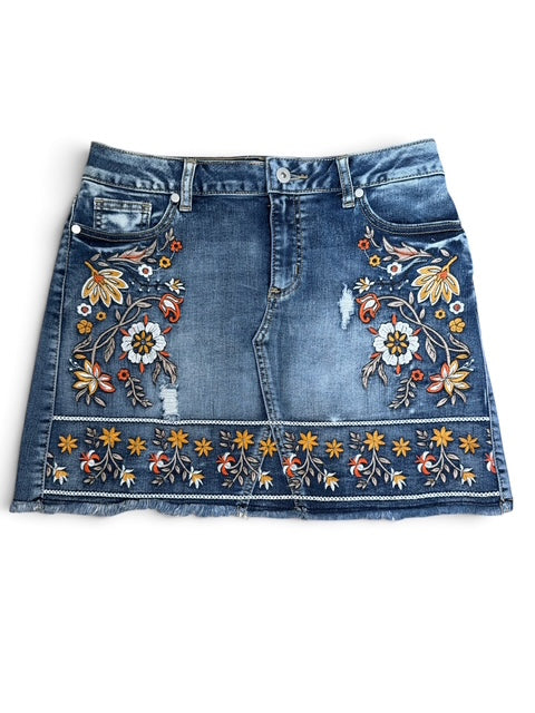 Altered State Embroidered Denim Mini Skirt