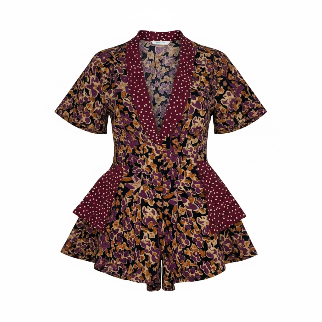 Free People Floral Brocade Peplum Romper