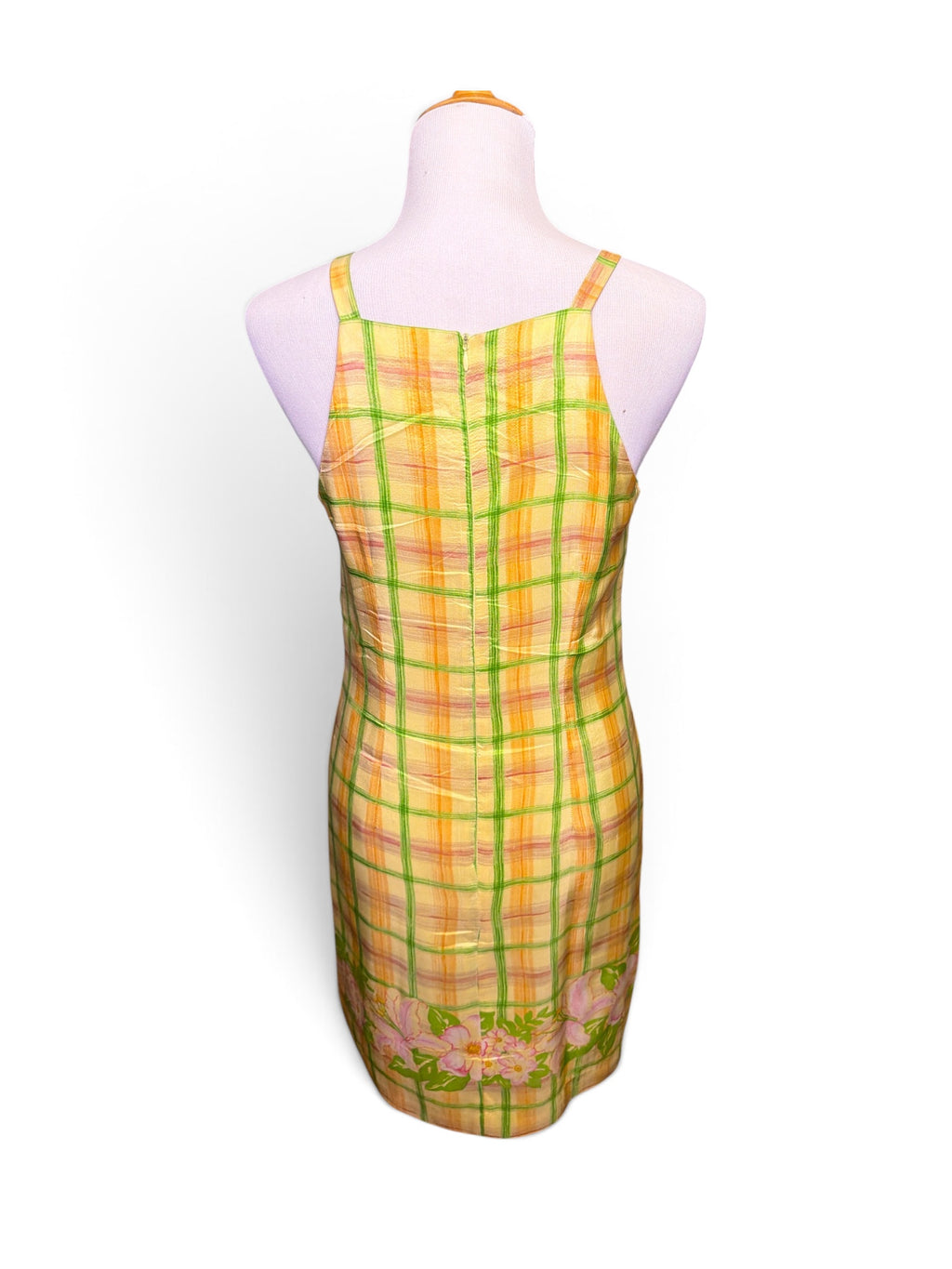 100% Silk Sleeveless Dress, CDC Vintage Yellow & Green Plaid