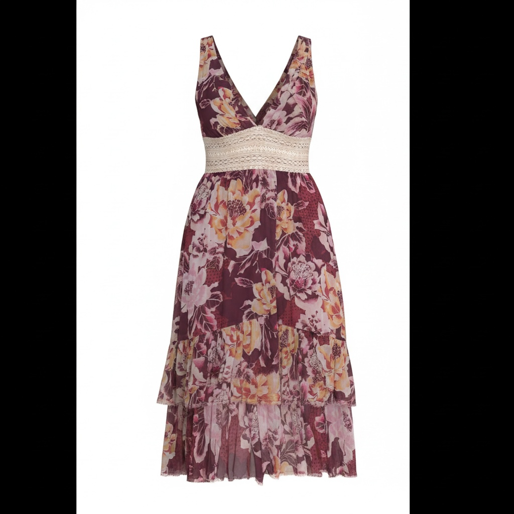 Free People Tiered Floral Chiffon Dress