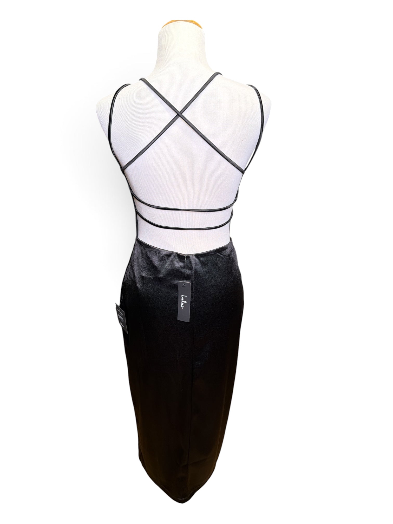 Lulu's Black Satin Strappy Back Midi Dress