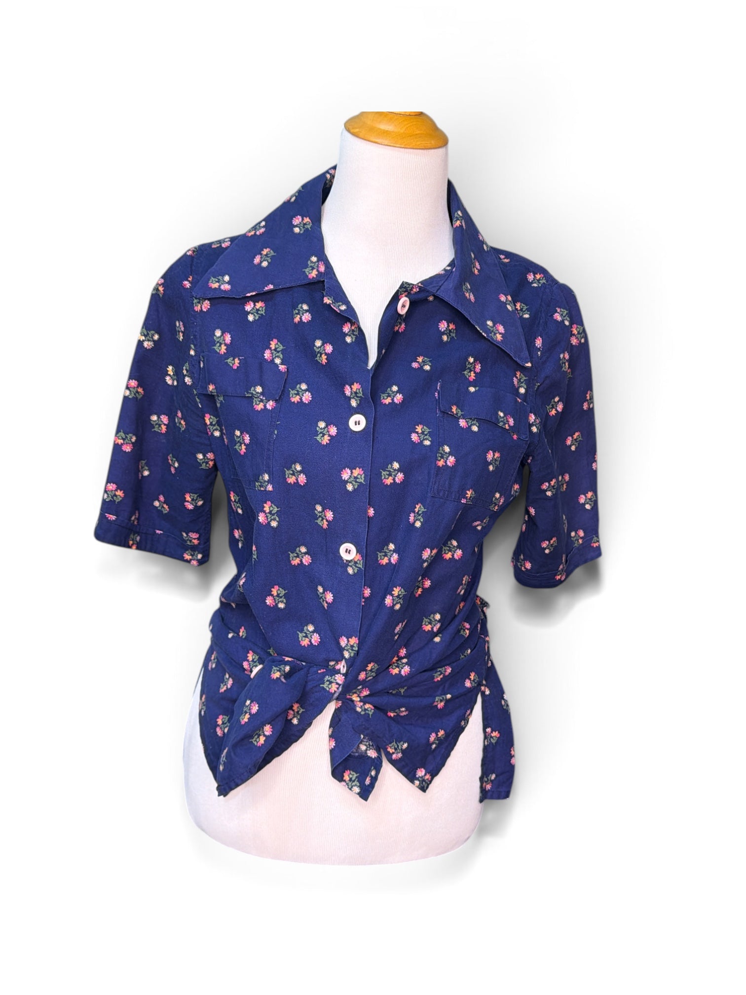 Vintage Navy Tie-Front Top