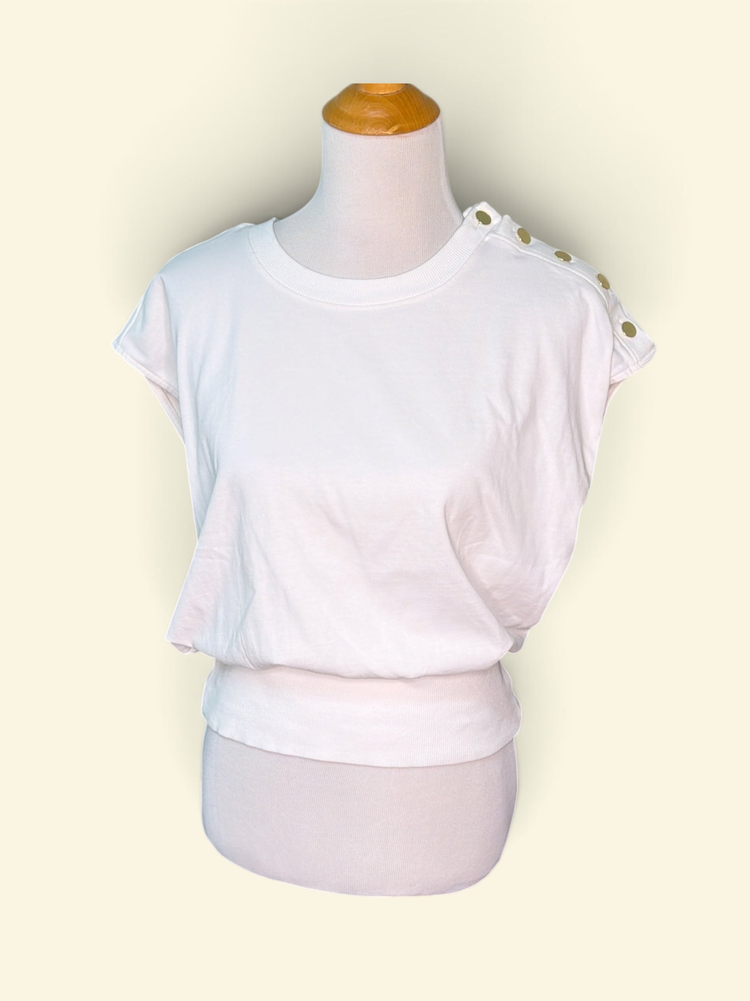 Ann Taylor White Button Shoulder Knit Top