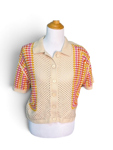 House of Harlow 1960 Crochet Panel Button-Up Top