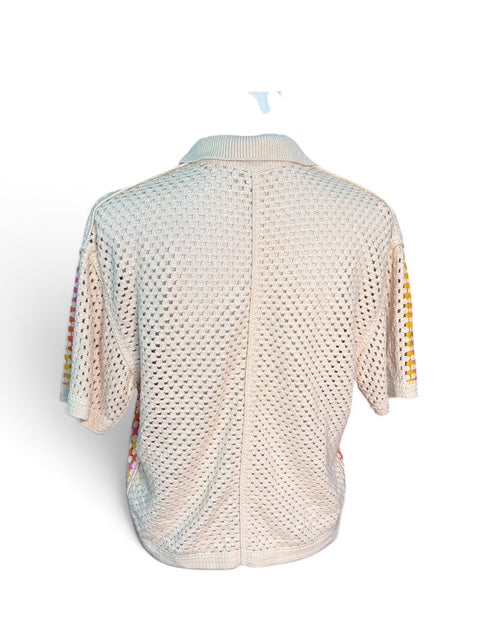 House of Harlow 1960 Crochet Panel Button-Up Top