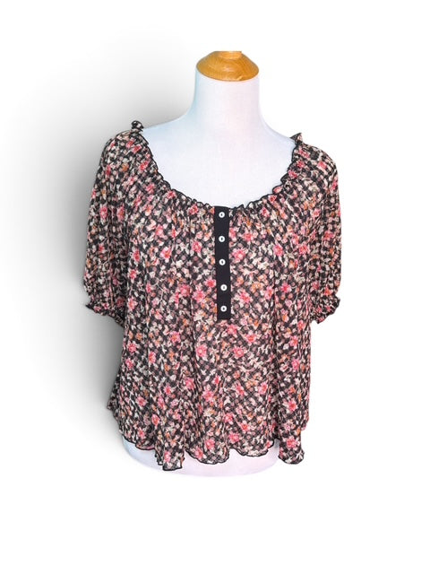 Free People Floral Puff Sleeve Top