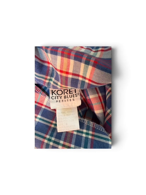Vintage Plaid Short Sleeve Button-Up Top