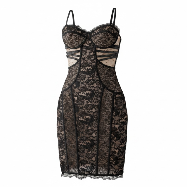 BEBE Black Lace Corset Dress