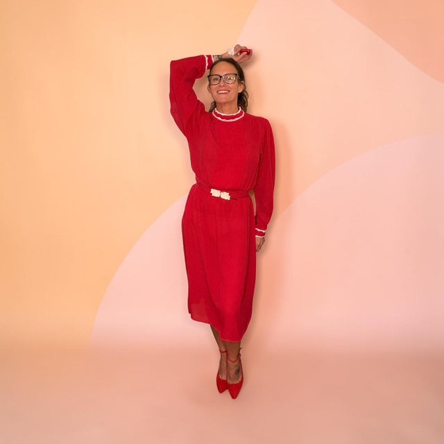 Vintage Red Long-Sleeve Midi Dress by PBJ II