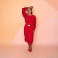 Vintage Red Long-Sleeve Midi Dress by PBJ II