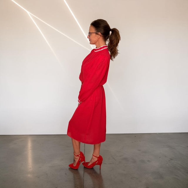 Vintage Red Long-Sleeve Midi Dress by PBJ II