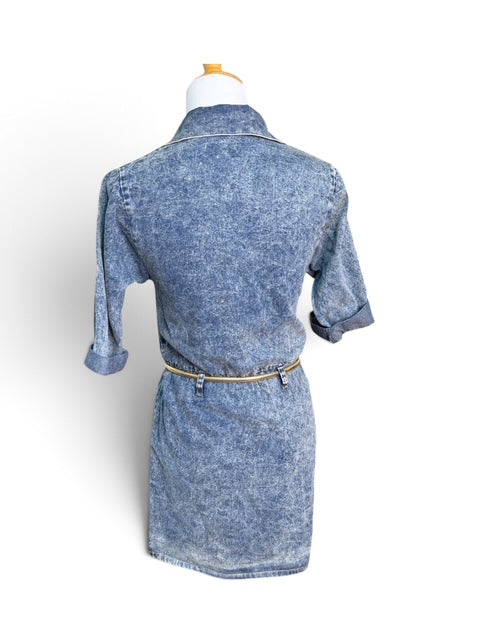 Vintage Cherokee Denim Shirt Dress with Gold Belt - Size 14
