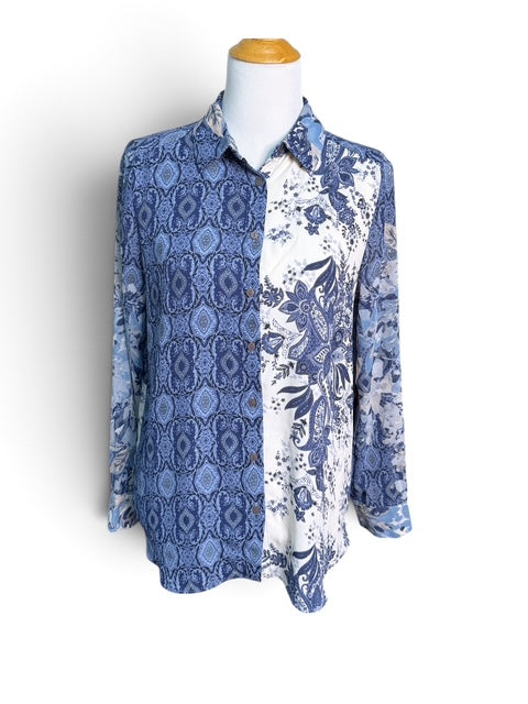 Rose + Olive Mixed Print Button Up Blouse - Size M