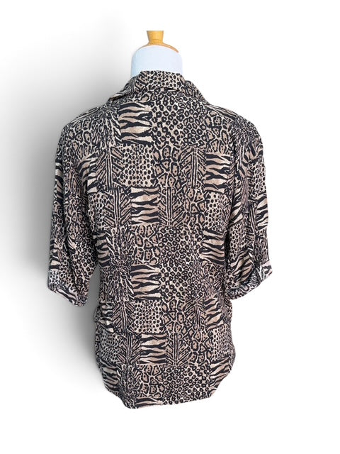 FASHQUE Vintage Animal Print Button Up Blouse - Size M