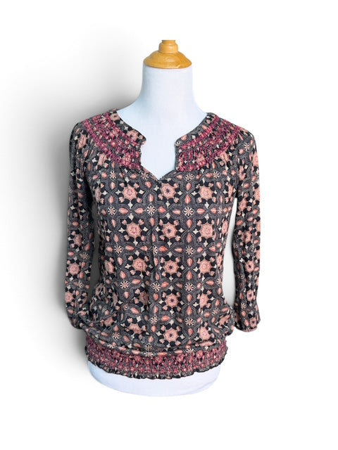 Lucky Brand Floral Print Peasant Top - Size Small