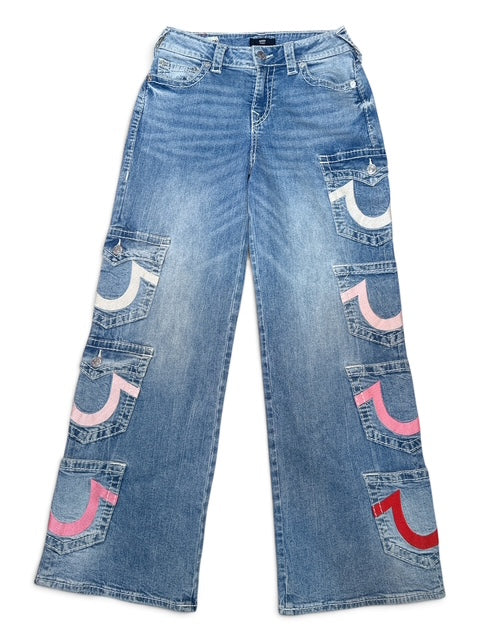 True Religion Wide-Leg Graphic Jeans | Size 28