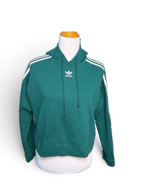 Adidas Green Cropped Three-Stripe Hoodie | S/M