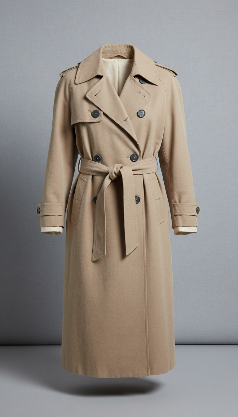 Vintage Sand Double-Breasted Trench Coat