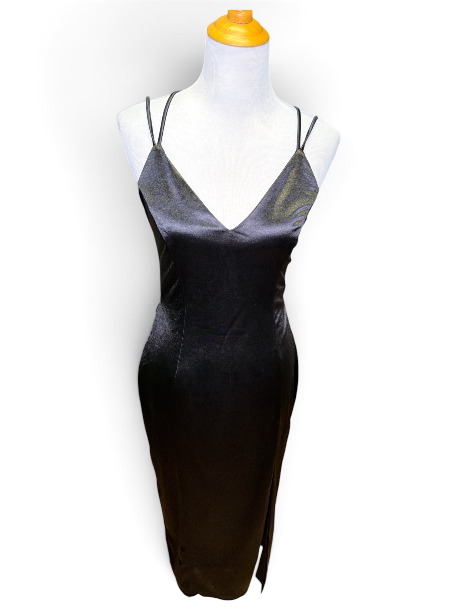 Lulu's Black Satin Strappy Back Midi Dress
